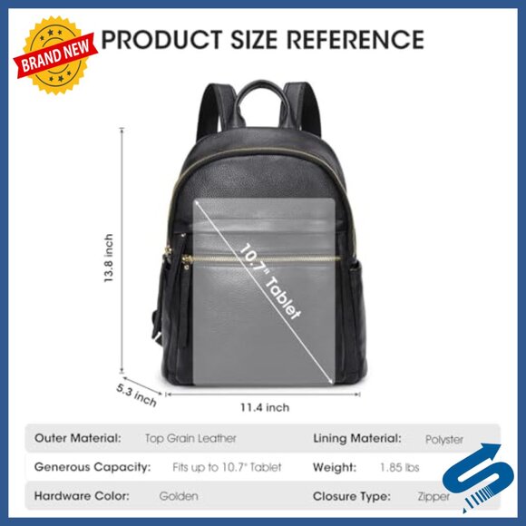 Leather Backpack with Cosmetic Bag, Multi-Functional Purse for Women